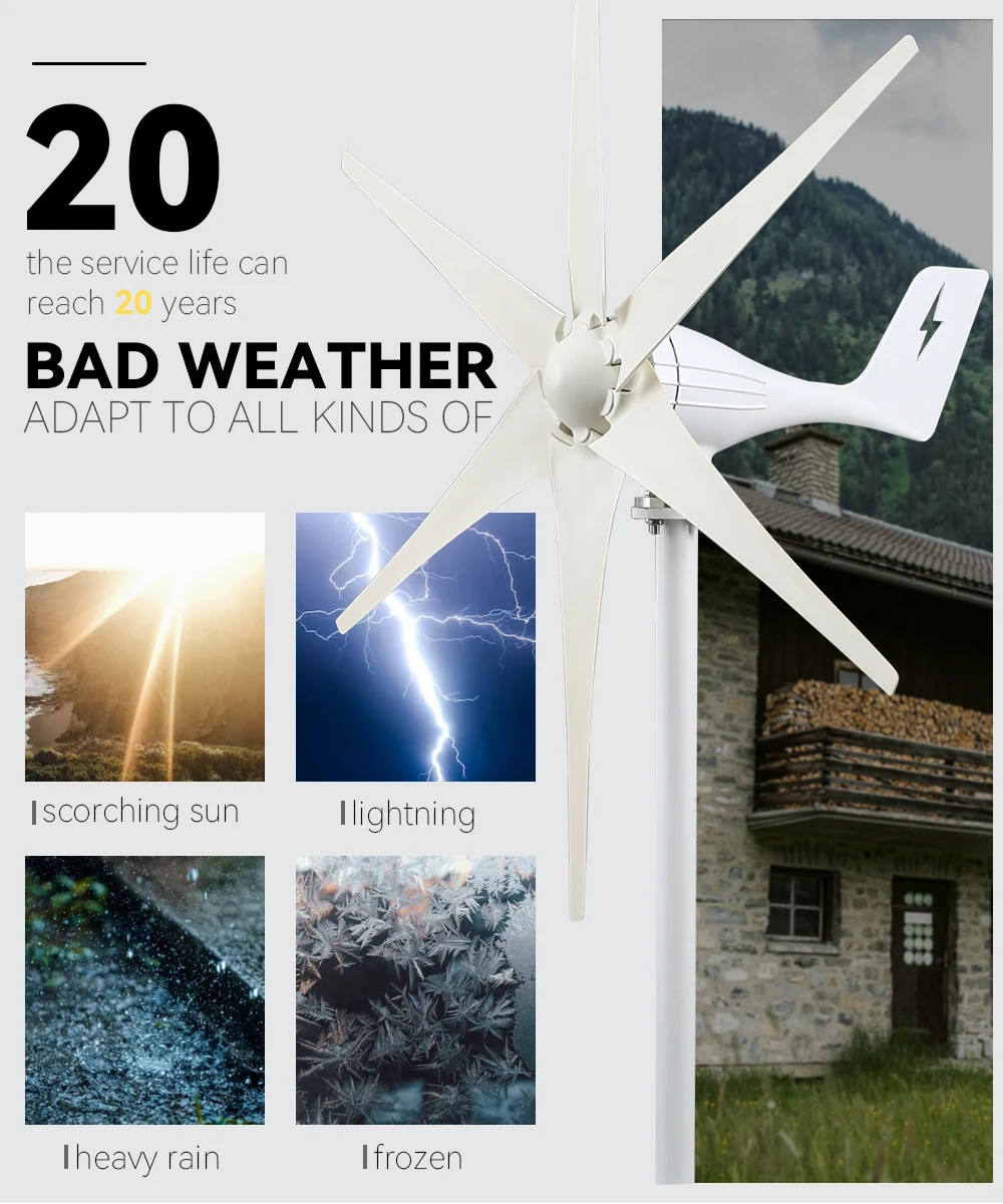 Free Energy Wind Turbine Generator 3000w 12v 24v 48v 6 Blades With MPPT ...