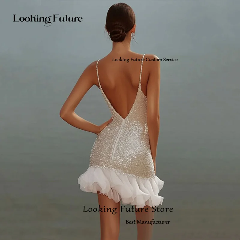 Customized Beach Mermaid Mini Wedding Dress Glitter Sexy V-Neck Spaghetti Straps Backless Pleat Sequined Short Bridal Gowns 2025 12 S84faa78c423d408c9ec01f0626f0b26dI