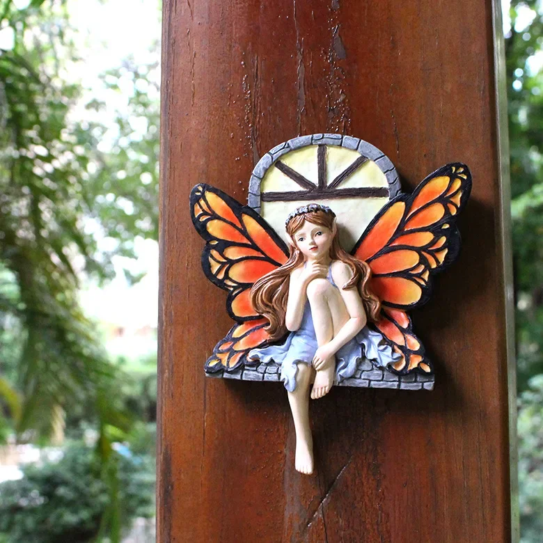 Nueva mariposa luminosa de resina colgante de árbol, decoración creativa de Hada de jardín
