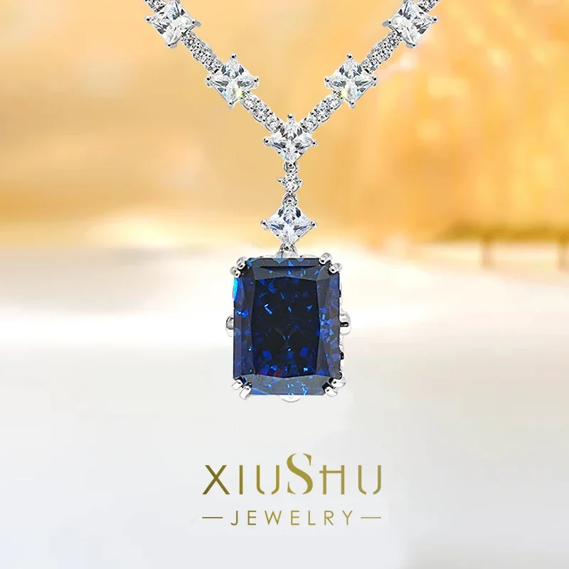 

Luxury luxury rectangular royal blue 925 sterling silver pendant with high carbon diamond and versatile wedding jewelry