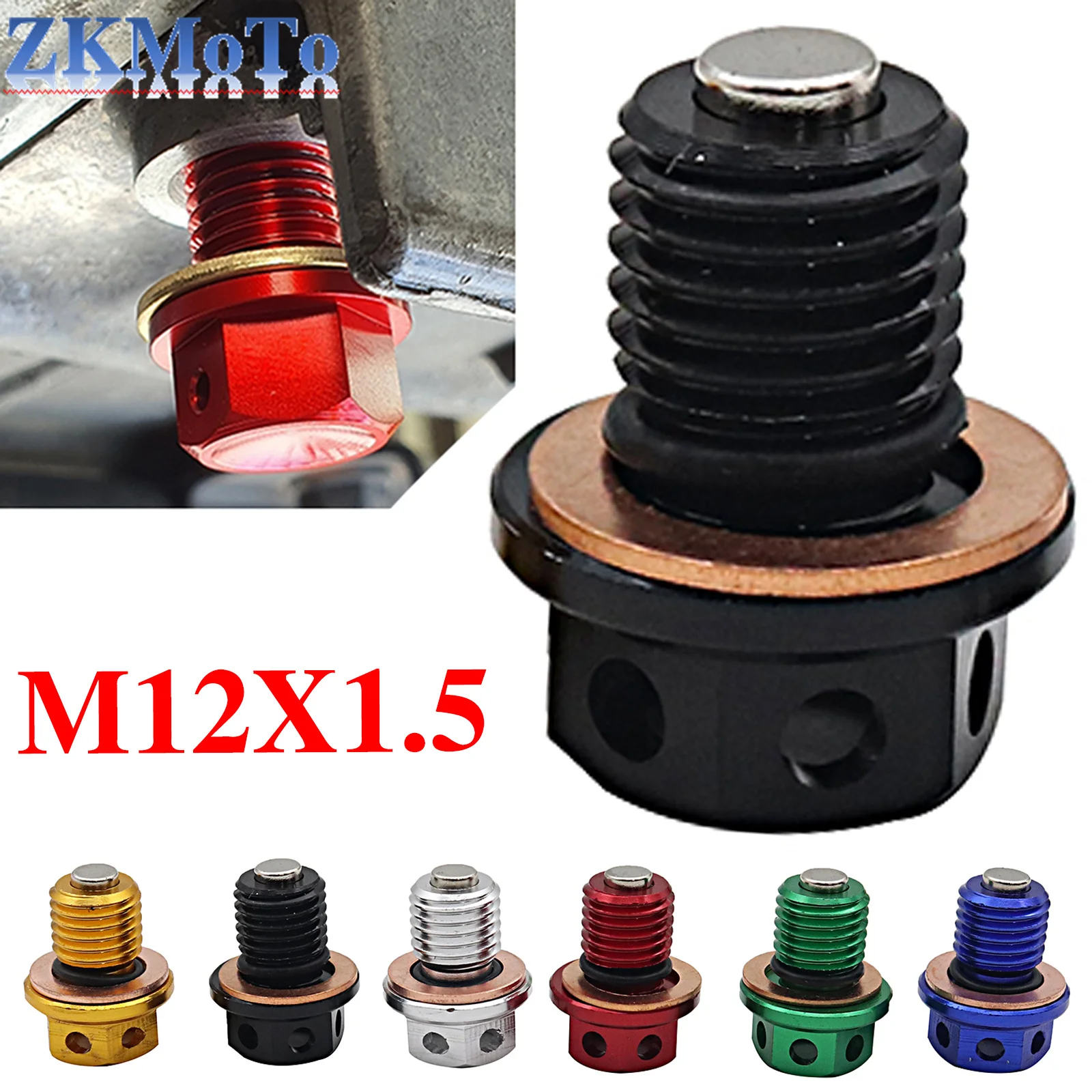 Bouchon De Vidange D'huile Magnétique M12 X 1,5 - 5 Joints Cuivre Inclus - Compatible Plupart Voitures - Facile à Installer