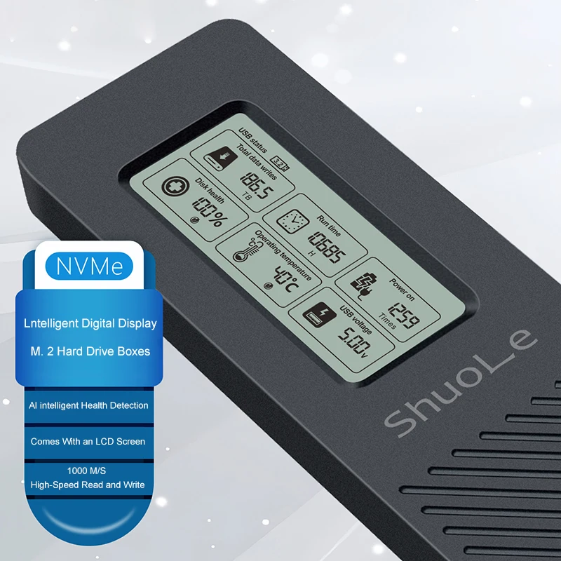 External Hard Drive Box UTHAI M.2 Hard Drive Box NVME/NGFF Dual Protocol Solid State Mobile Hard Drive Box Intelligent Digital Display Monitoring