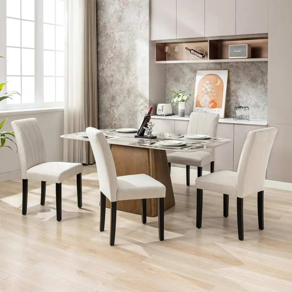 Description Picture 3 of item6-piece dining chair set with modern fabric and solid wood legs&high back, kitchen/living room - beige