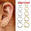 10pcs/set Small Hoop Earrings Stainless Steel Circle Round Huggie Hoop Earrings for Women Men Ear Ring Ear Bone Buckle 1