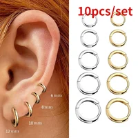 10pcs/set Small Hoop Earrings Stainless Steel Circle Round Huggie Hoop Earrings for Women Men Ear Ring Ear Bone Buckle 1