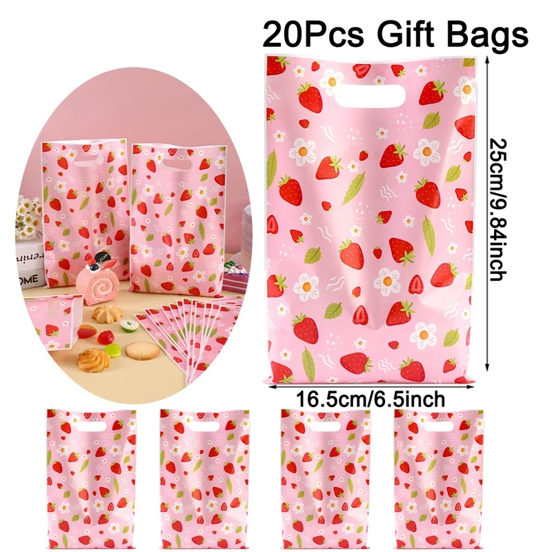 10/20/50 Stück Rosa Erdbeer-Gänseblümchen-Handtaschen Party-Geschenkverpackungen Erdbeer-Geburtstagsparty-Zubehör Geschenktüten – Detail 6