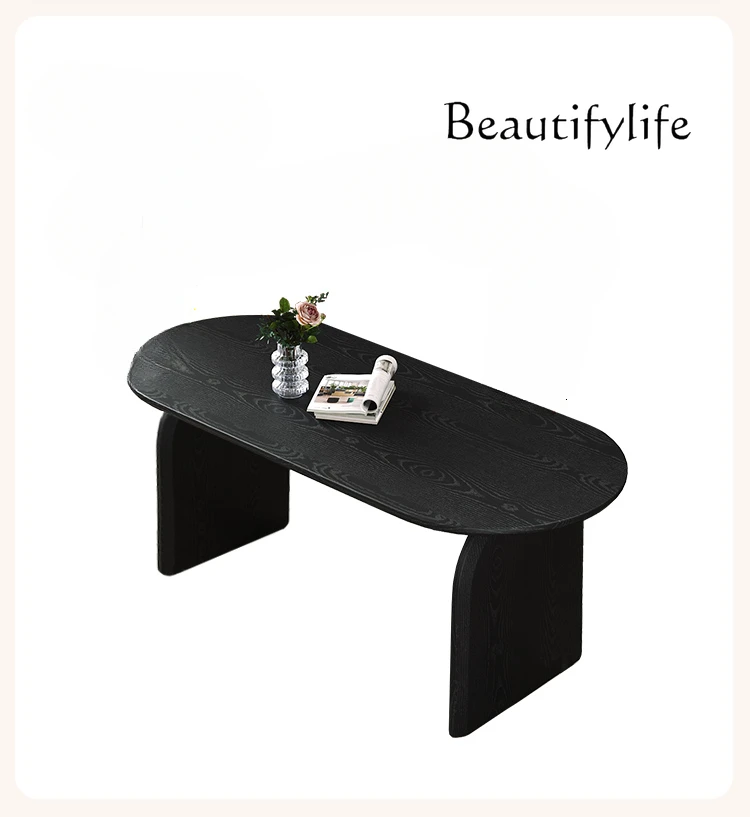 

Oval Dining Table Retro Chinese Style Black Light Luxury High-End Solid Wood Strip Conference Table Restaurant