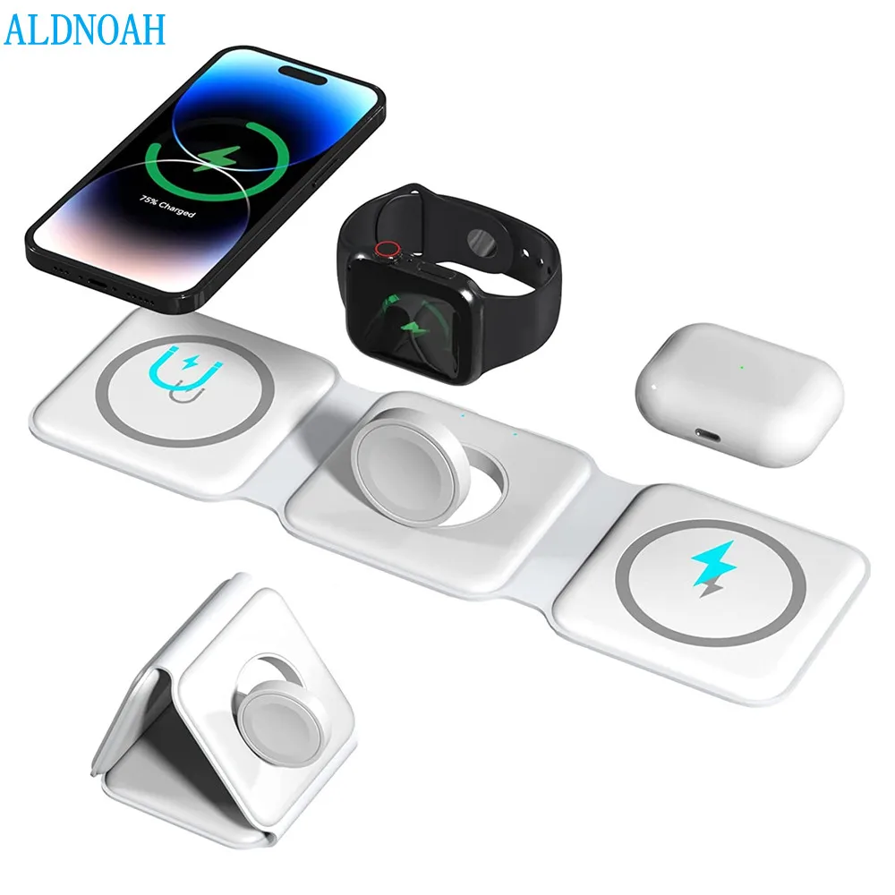

Fast Wireless Charger Pad 3 in 1 Foldable Magnetic Charging Station for iPhone 14 13 12 Pro Max Mini Plus Apple iWatch 8 Airpods
