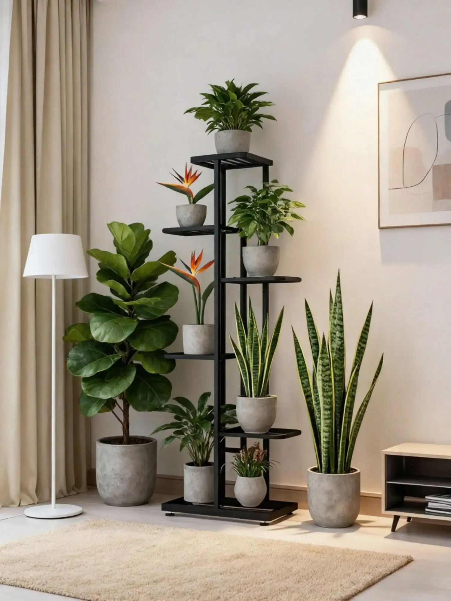 26773-9a0deb.jpg Indoor Vertical Flower Pot Shelf Premium Modern Black Metal 6-Tier Space-Saving Plant Stand