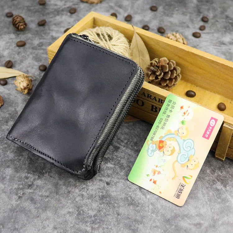 Vintage Double Zipper Large Capacity Wallet with Multiple Card Slots in Vegetable-Tanned Leather