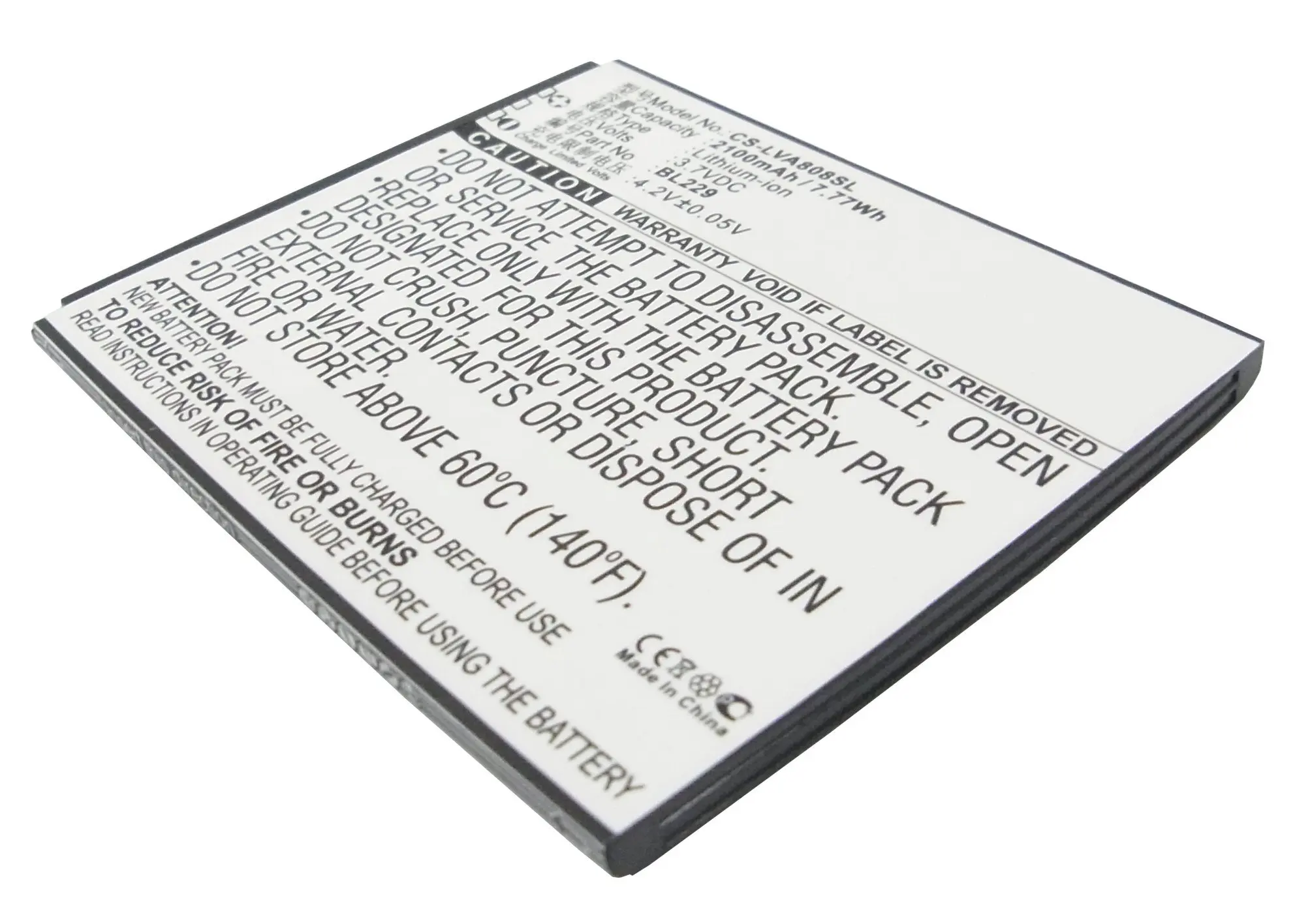Аккумулятор CS-LVA808SL BL229 для Lenovo A806 A806T A8 3.7V 2100mAh 7.77Wh |