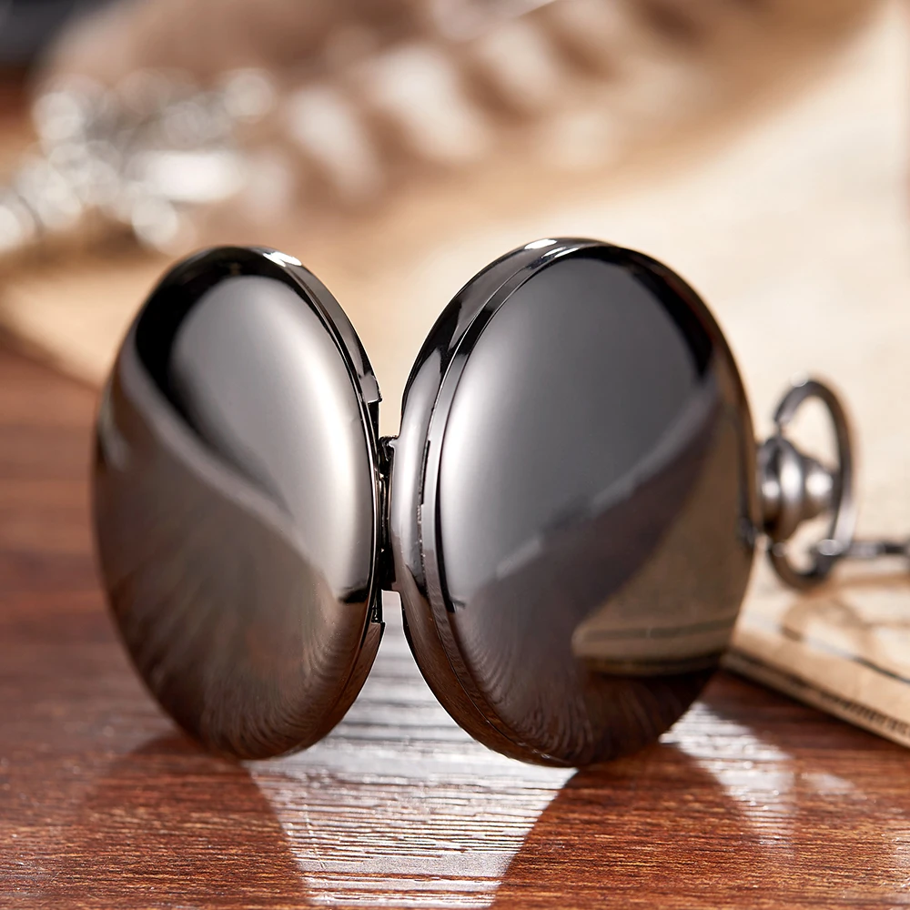 Vintage Black Automatic Mechanical Pocket Watch Men Mirror Case Skeleton Digital Dial Classic Clock Women FOB Chain Reloj Hombre