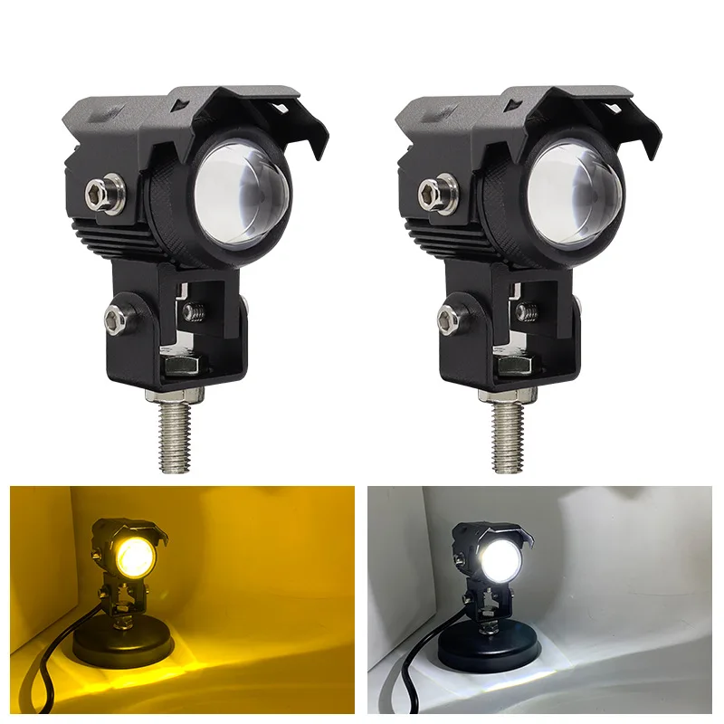 2Pcs Motorcycle Spotlight Mini Driving Light Yellow + White Hi-Lo Beam Led Motorcycle Spot Lights LED Car Spotlights