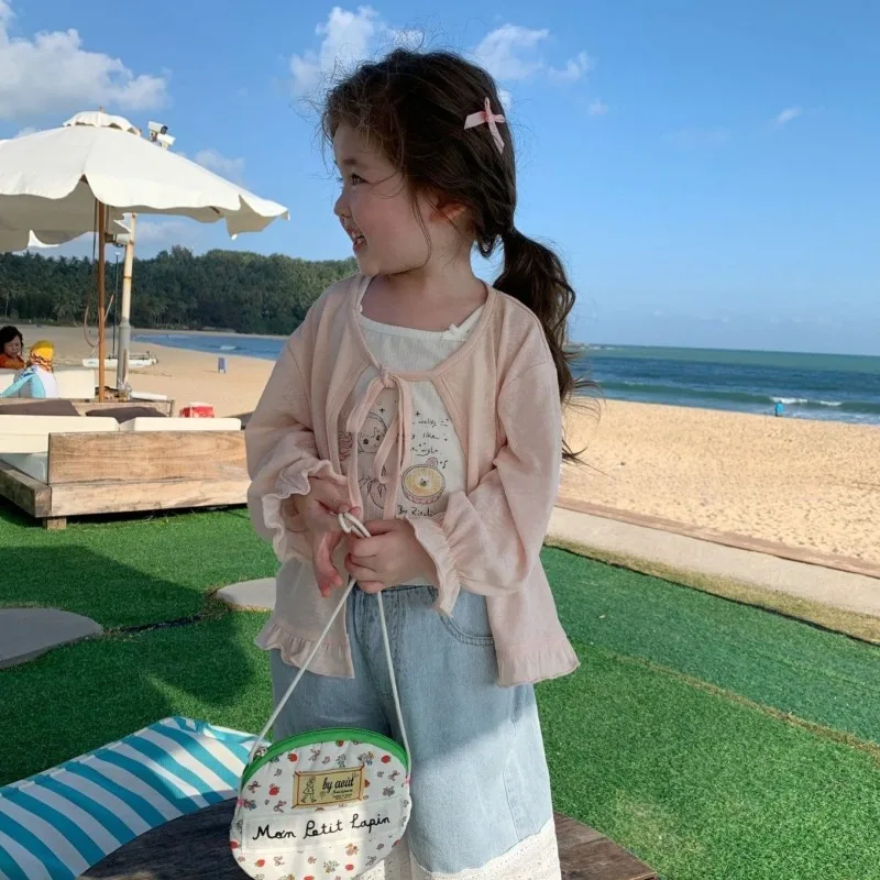 Girls Summer Thin Cardigan Jacket Breathable Outdoor Children Sun Protection Suit Coats Solid Baby Kids Air-conditioned Clothing - 4