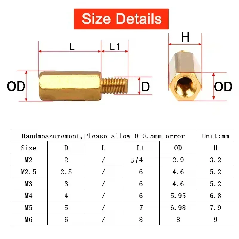 Brass Standoff Spacer Hex Male Female Motherboard Mount M2.5 M3 M4 Thread 6mm Board Rack Stud Threaded Pillar PCB Column Spacer Screw
