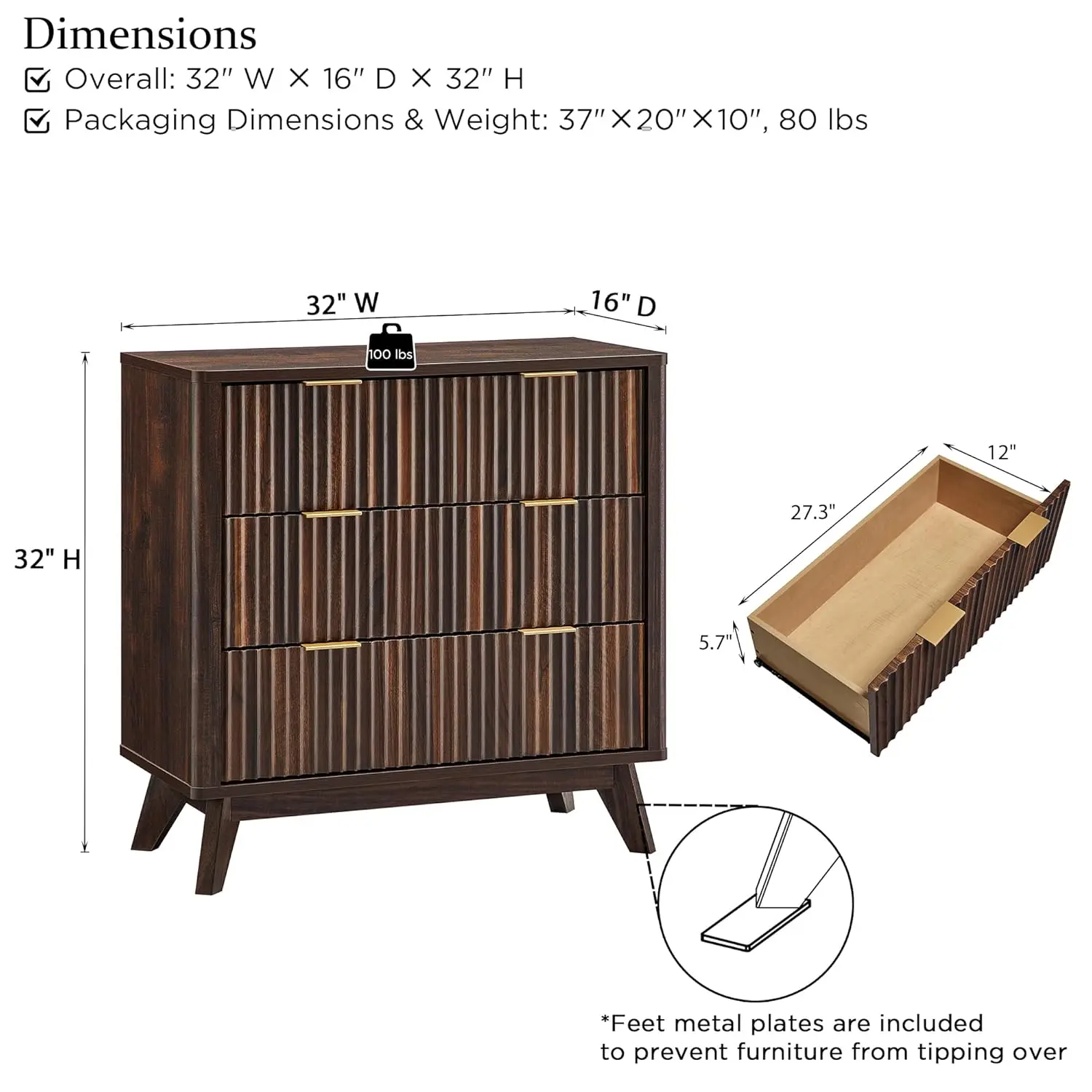 Fluted 3-Drawer Nightstand Set 3