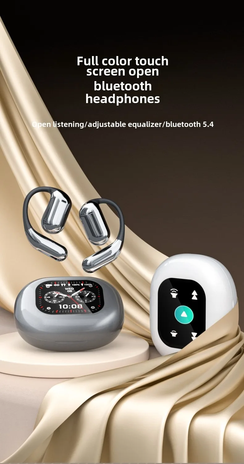 Cross-border hot-selling LCD hanging ear open earphones with full-color touch sc