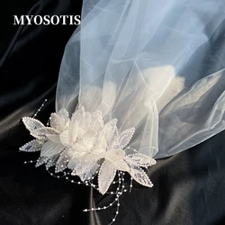 Floral Bridal Wedding Veils with Comb Flowers Lace Pearl Hair Accessories