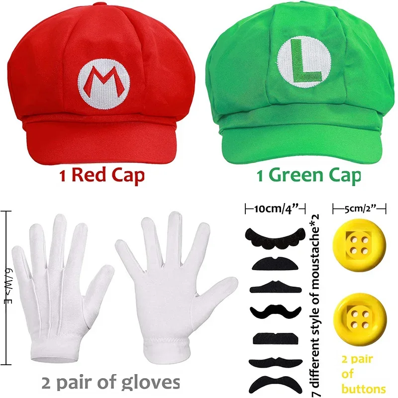 2Pcs Super Bros Luigi Adult Hat Cap Costume Cosplay Halloween Baseball Anime Unisex Role Play hat halloween hat lamp party hat carnival hat adult police hat