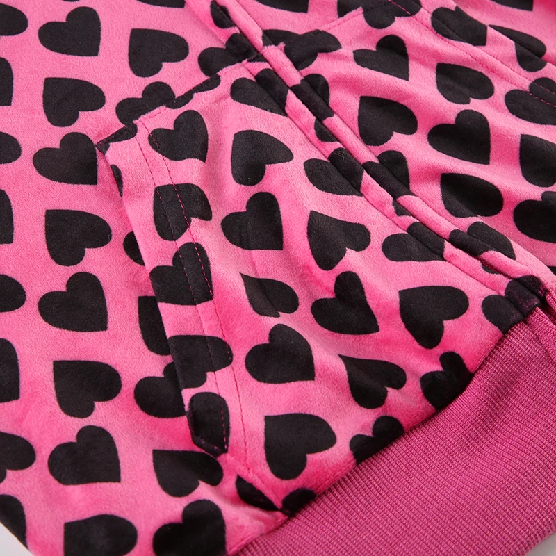Chaqueta de terciopelo con estampado de corazón Y2K con capucha, estilo dulce rosa, abrigo de otoño con cremallera y bolsillo, ropa de abrigo ajustada retro bonita para invierno