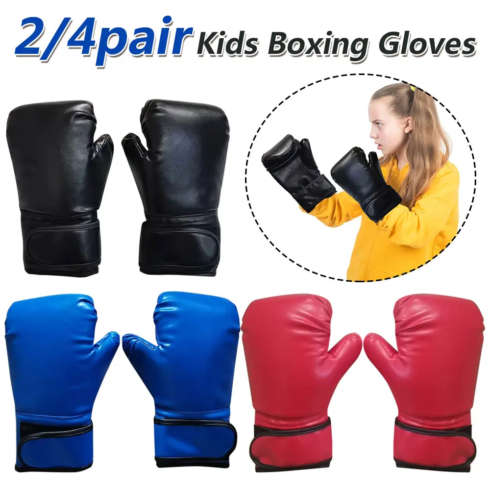 2/4Pair Kids Boxing Gloves Breathable Training Gloves PU Leather Kickboxing Taekwondo Mitts for Youth Boxing Accessories