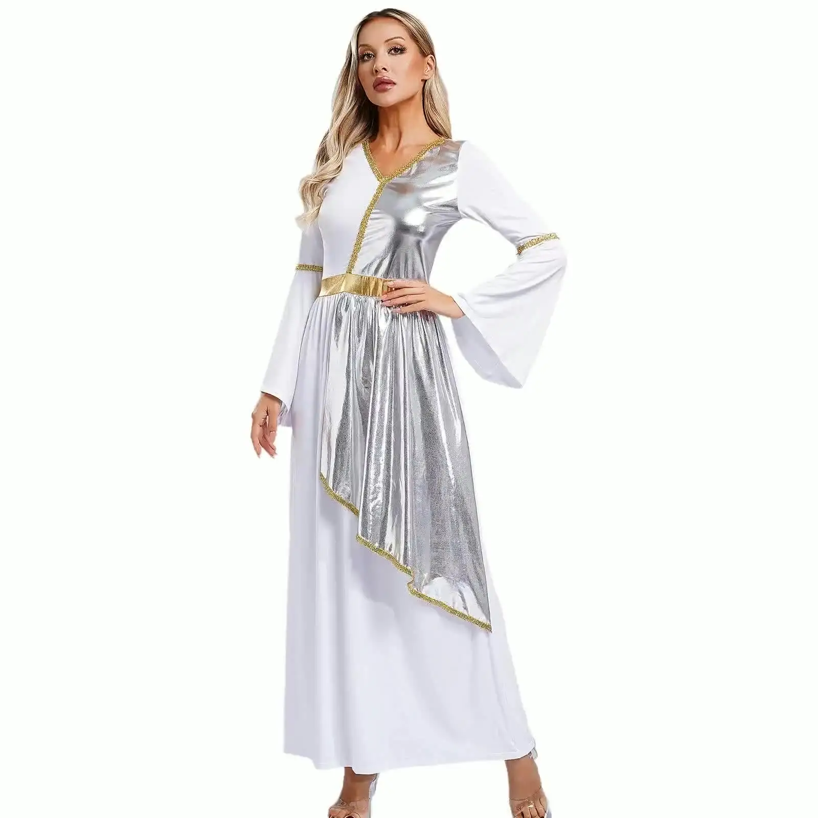 green emerald velvet dress Aphrodite Long Sleeve Embroidered Dress White