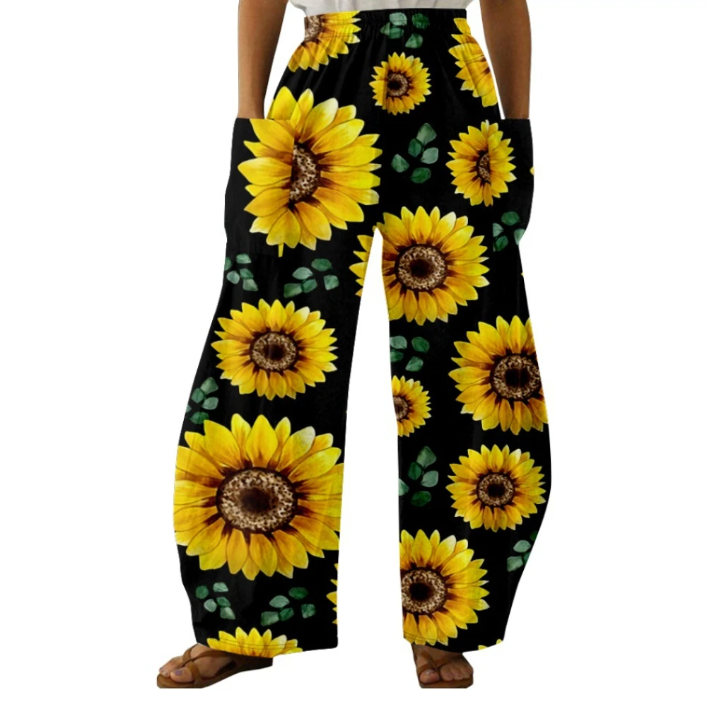 Wide Leg Pants Full Length Florals Flower Graphics Palm Tree Printed Hipster Fashion Summer Streetwear Trousers Women Clothing