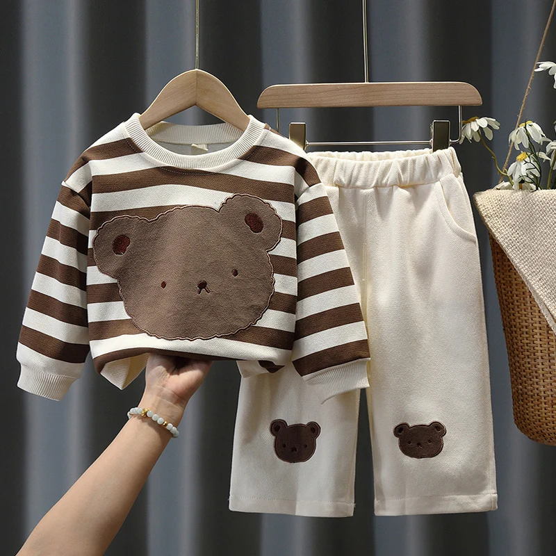 

Весенне-осенняя одежда для маленьких девочек, комплекты детской одежды, свитер в полоску + свободные брюки, спортивные костюмы, комплекты одежды для девочек