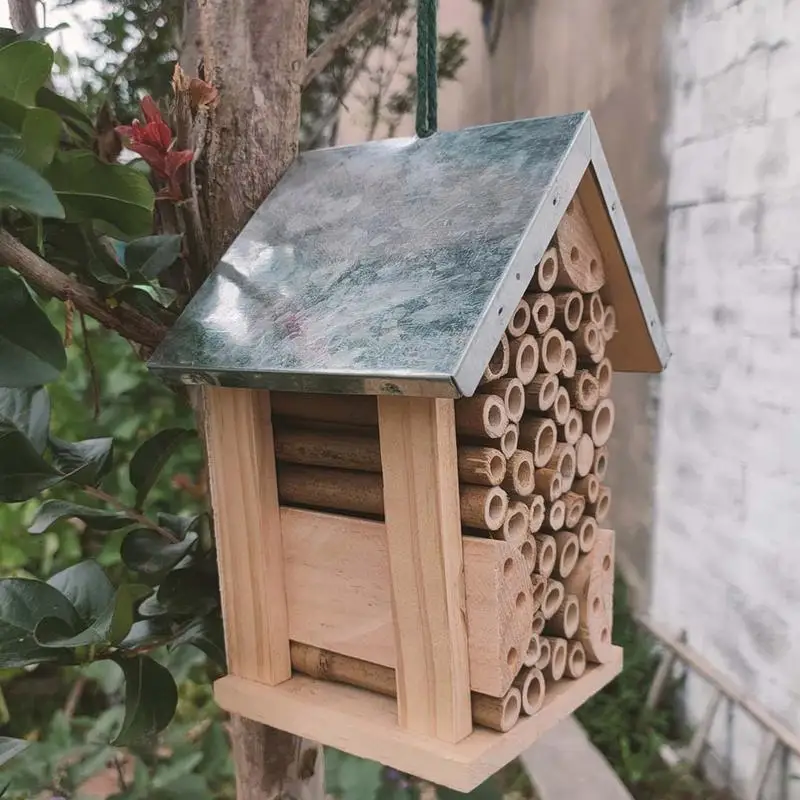 Bee House Wooden Ladybug Hotel Decorative Nesting Box For Ladybugs Lacewings Outdoor Garden Backyard Balcony Farm Decor