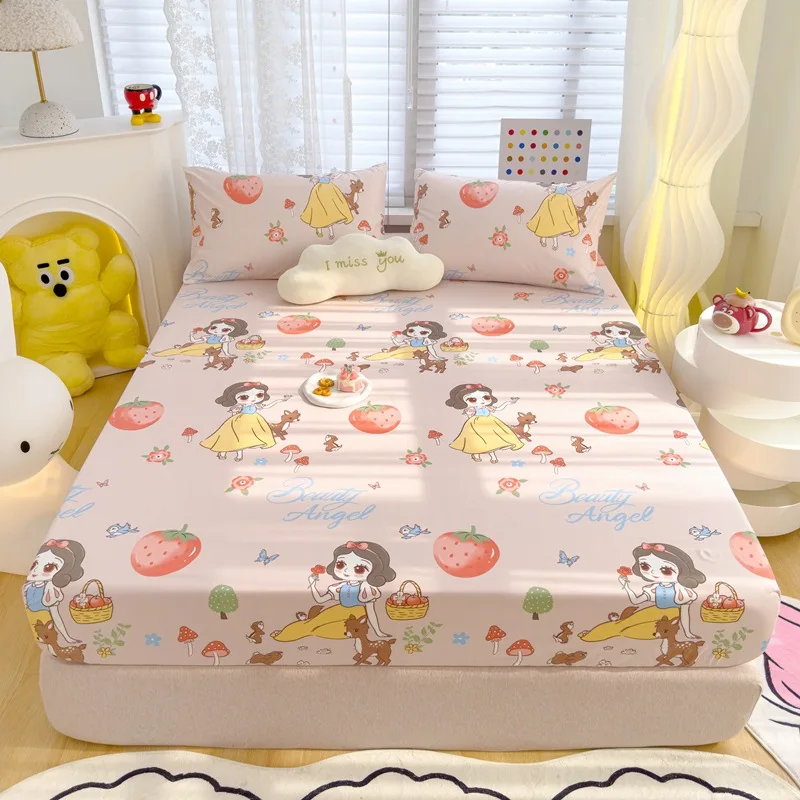 Disney Stitch Cartoon Mickey Frozen Pooh Skin Friendly Printed Sheets Mattress Protectors Non-Slip Sheets Children's Bedding