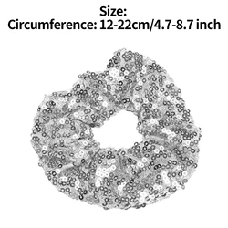 Sparkly Sequin Glitter Hair Ties - Colorful Elastic Scrunchies for Women, Girls & Kids Dance Accessories (Silver)