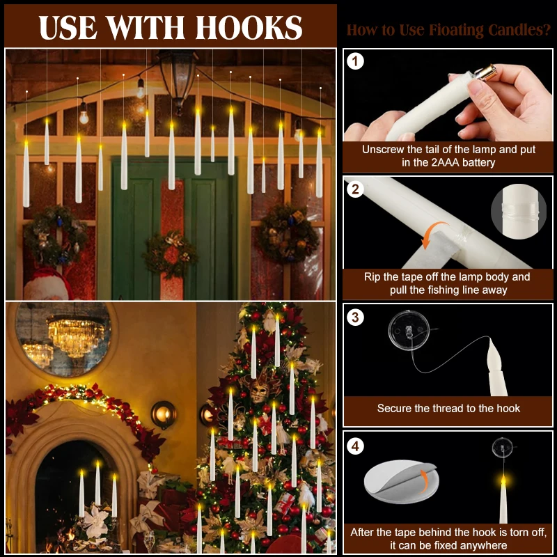 12 Candele Galleggianti LED Con Telecomando A Bacchetta Magica – Senza Fiamma, Per Halloween, Natale E Feste