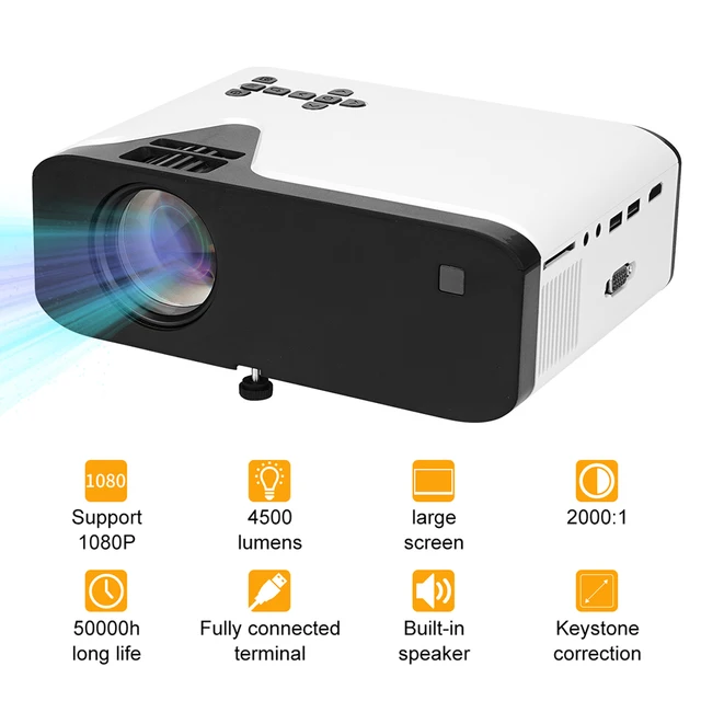 Mini Portable LED Projector 4500 Lumens Video Projectors Remote Control VGA USB AV TF Card Audio Home Theater Cinema Media