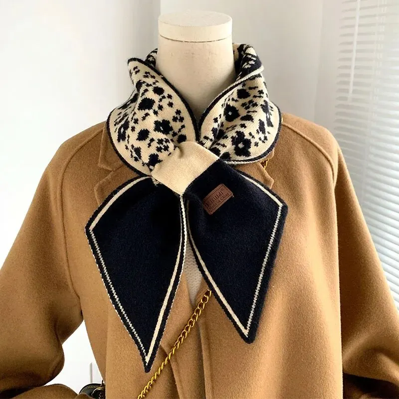 Women Neck Scarf Warm Cashmere Neck Tie Scarf For Women Plaid Neckerchief Knitted Long Skinny Small Scarves Bandana Female