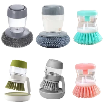 Household Cleaning Brush 2 In 1 Handle Cleaning Brush with Removable Liquid Soap Dispenser Dishwashing Brushes Kitchen Tools 1