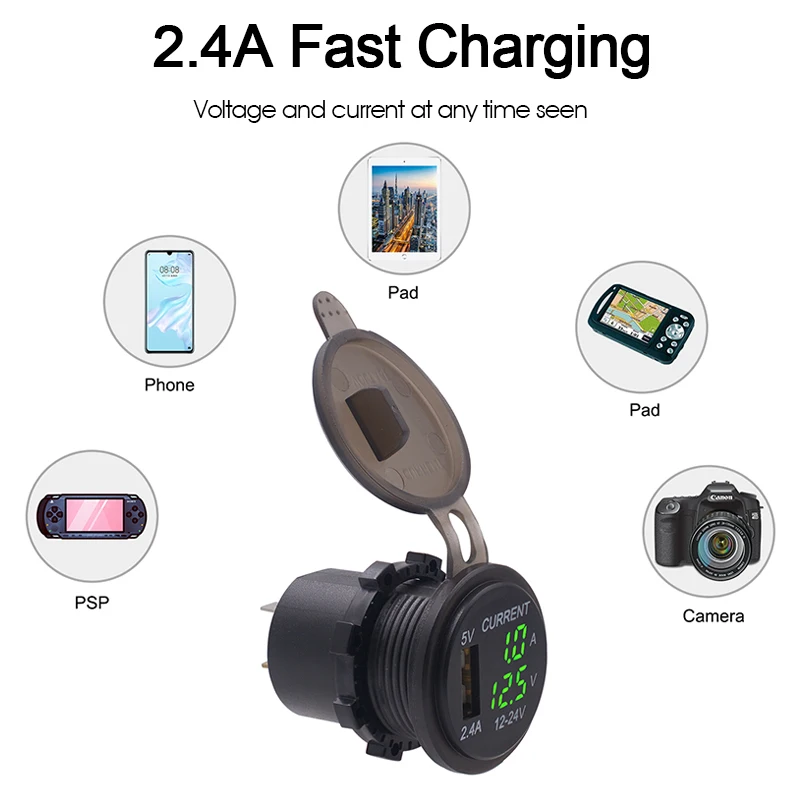 

Voltmeter Voltage Meter Single USB 2.4V for Car Motorcycle ATV RV SUV Boats Yacht Ammeter Electric Meter