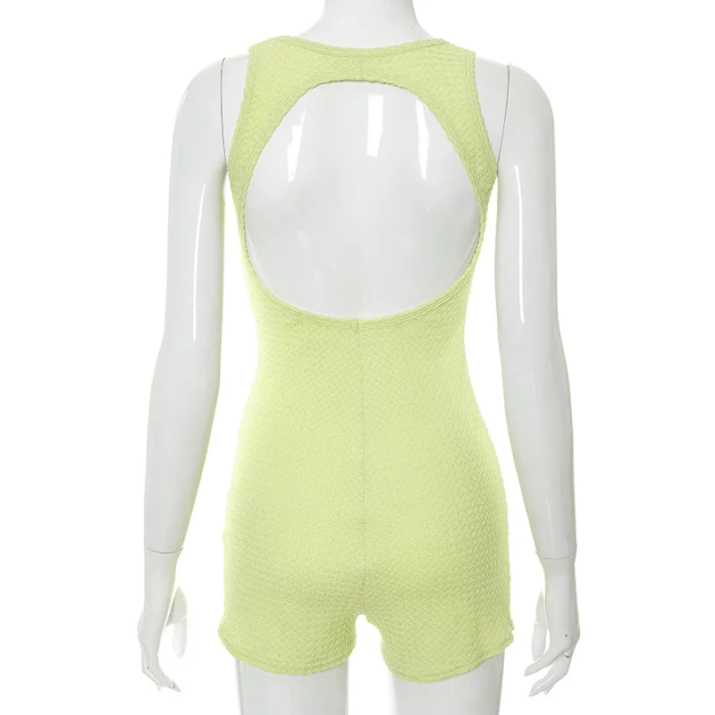 High Waist Backless Sport Rompers Women Sexy Slim Fit It Casual Playsuits Spring Autumn Sleeveless Skinny Solid Colors Rompoers
