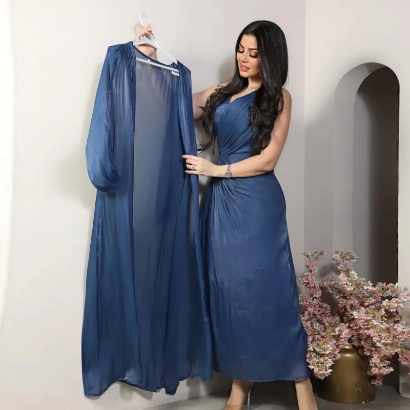 Islam Abaya Dresst Bright Silk Abayas for Women Fashion Soft Two Piece Dress for Middle East Dubai Türkiye