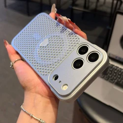 Honeycomb Mesh Cooling Frameless Magnetic Phone Case with Luxury Metallic Finish - iPhone 12 Pro Max (Silver)