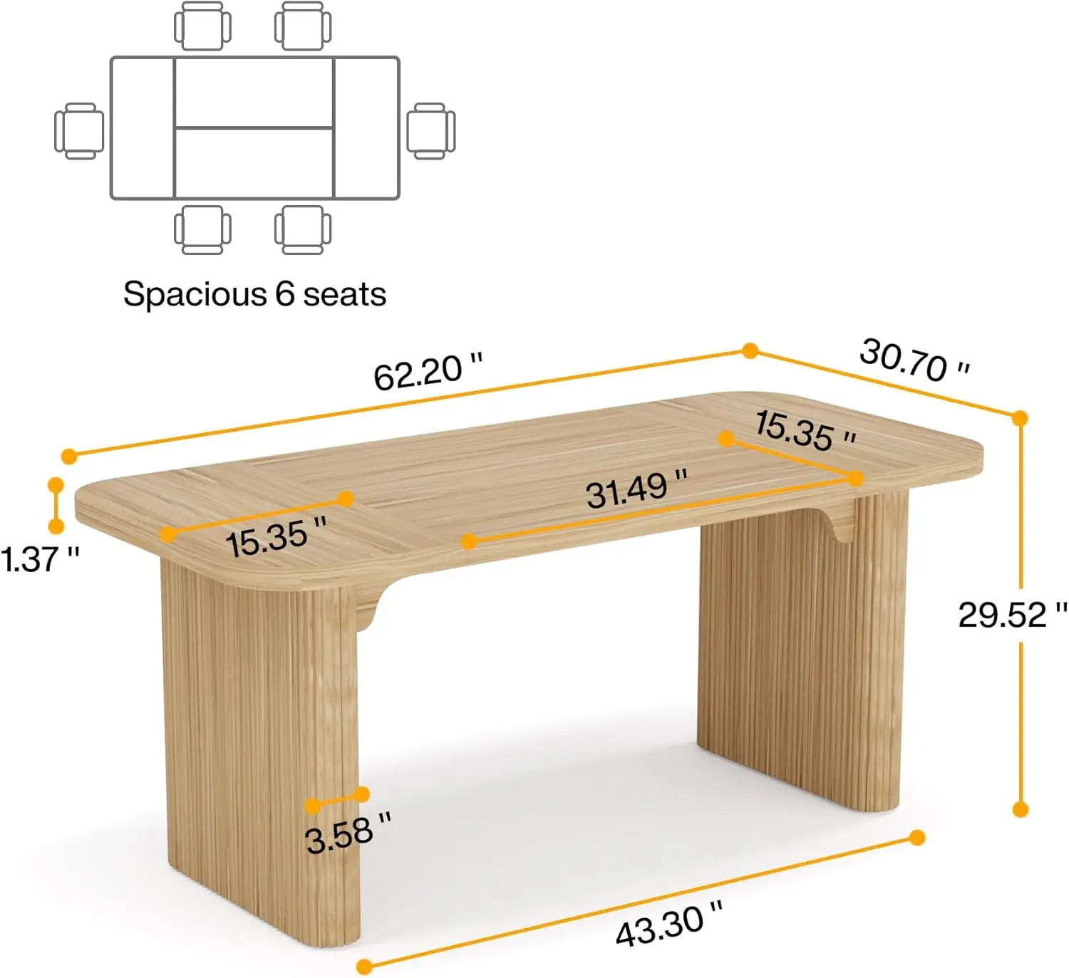 Tribesigns 62"" Executive Desk, Large Computer Office Desk With Double Pedestal, Modern Simple Style Natural Wood Top Rectangle