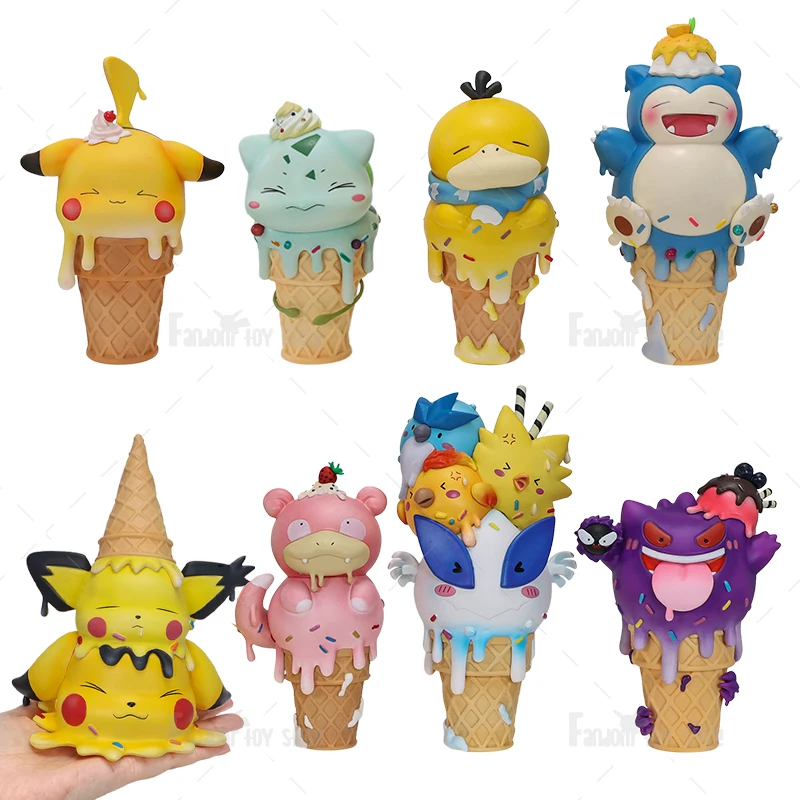 

Pokemon Figure Snorlax Gengar Zapdos Moltres Psyduck Jolteon Jigglypuff Bulbasaur Melting Ice Cream Cone Model Lovely PVC Toy