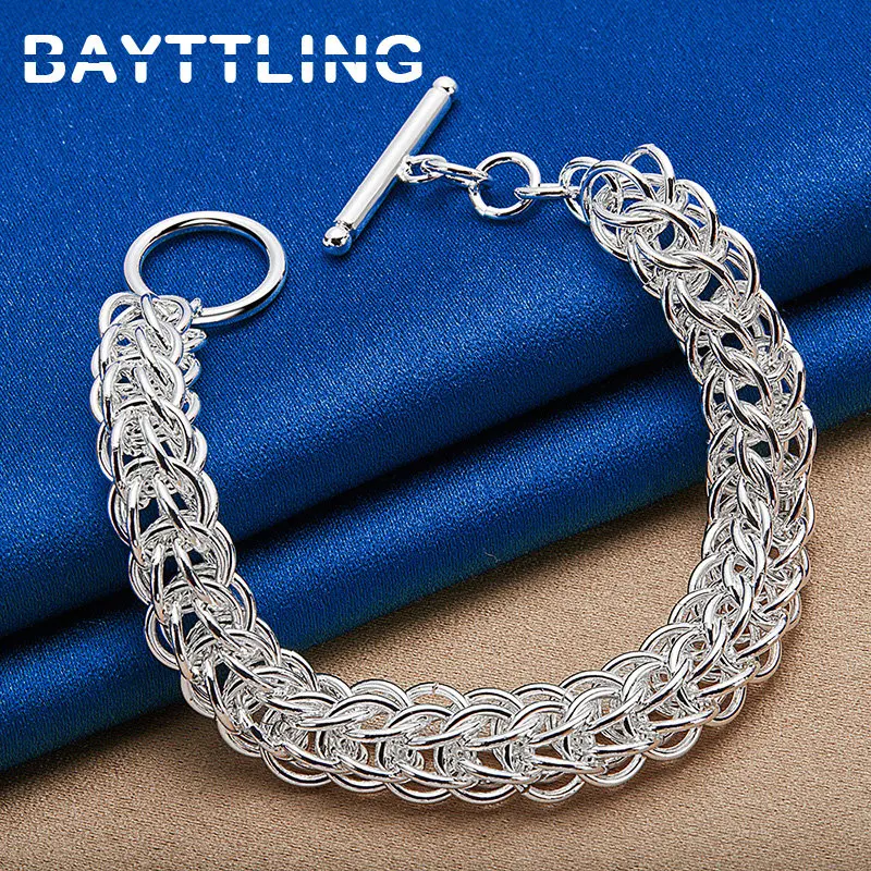 

BAYTTLING S925 Sterling Silver Fine Braided Chain Bracelet For Men Women Fashion Hip Hop Punk Gifts Jewelry Wedding Accessories