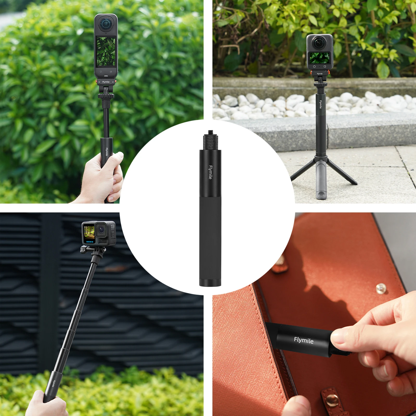 셀카봉 알루미늄 합금 연장 폴, 인스타360 고 울트라/X5/포켓 3 액션 카메라용 조절 가능한 핸들 그립