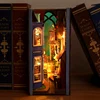 DIY Book Nook Wooden Miniature Model Kit Magic Bookstand Casa Bookend 3D Puzzle With Light Bookshelf Home Decor Friends Gifts 2