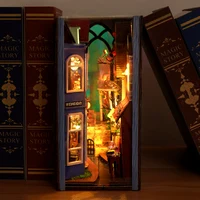 DIY Book Nook Wooden Miniature Model Kit Magic Bookstand Casa Bookend 3D Puzzle With Light Bookshelf Home Decor Friends Gifts 2