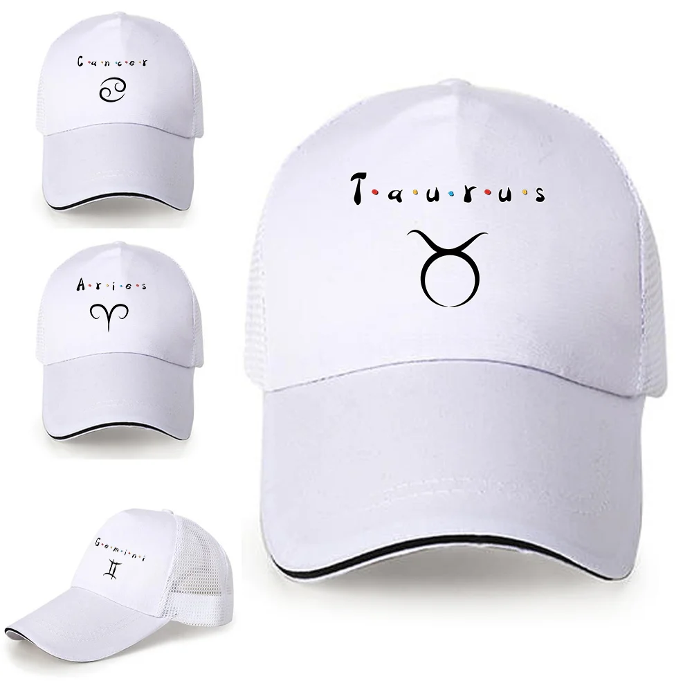 

Summer Unisex Baseball Caps Constellation Print Breathable Mesh Snapback Hats White Casual Cotton Sport Hats Cap for Women Men