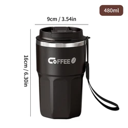 Premium Stainless Steel Insulated Coffee Mug with Lid & Handle - 401 - 500ml (B Style Black)
