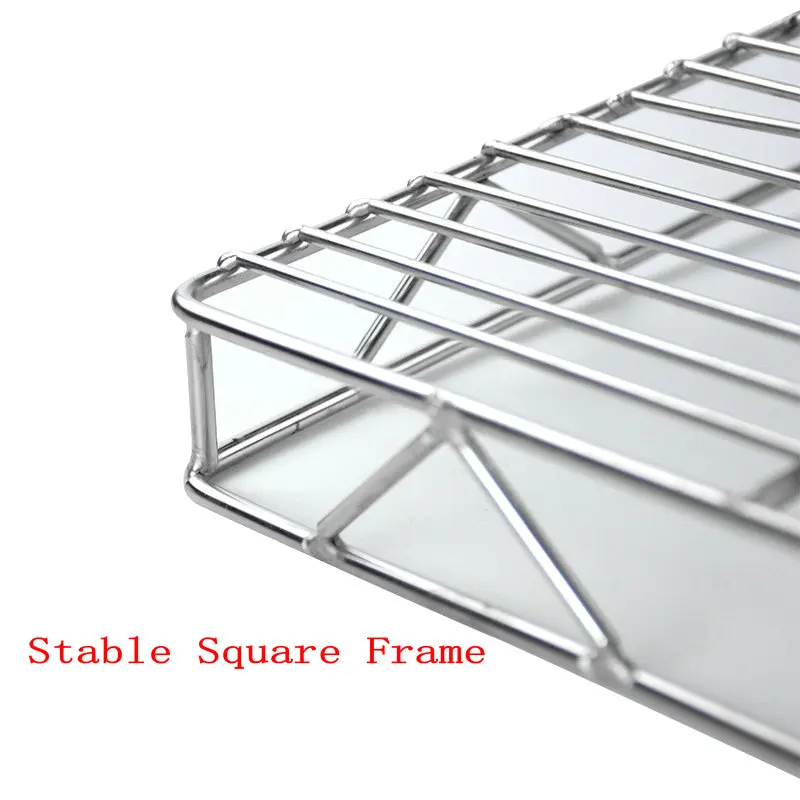 Stainless Steel 304 Food Grade Rectangle BBQ Barbecue Grill Wire Grid Mesh Net Drying Rack with Stable Square Frame and Feet