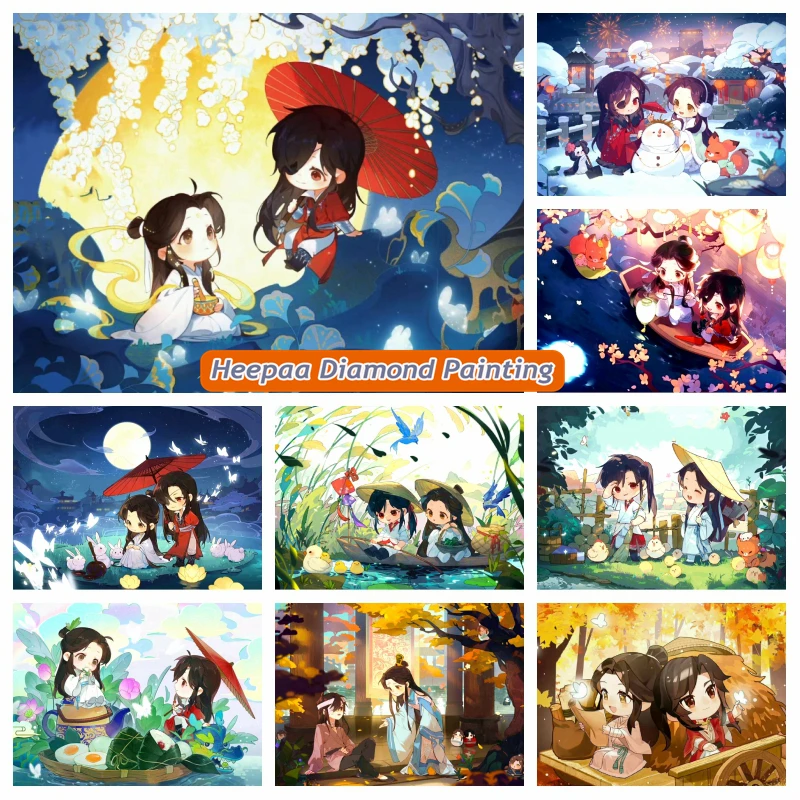 Diamond Painting Painting Set Anime Tian Guan Ci Fu 5d Diamond Painting Heaven Official's Blessing Hua Cheng Xie Lian Cartoon Mosaic Cross Stitch Art Gift