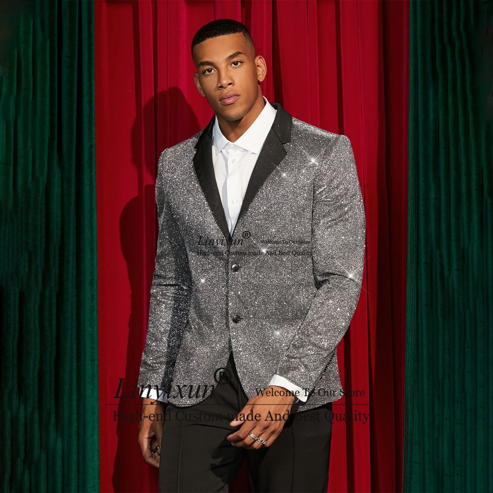 

Блестящие Серебристые бриджи с отложным воротником смокинги для жениха комплекты из 2 предметов мужские бриджи облегающий костюм для мужчин